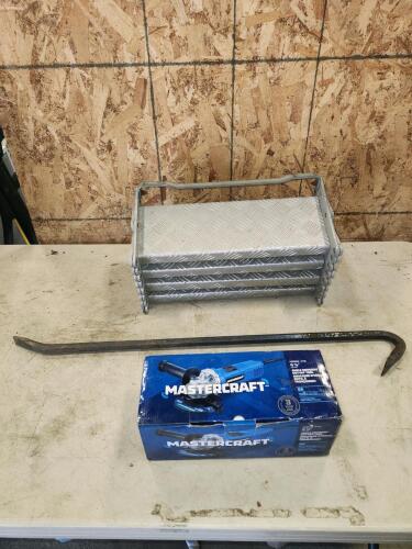 Collapsible alum RV steps, 4 1/2" angle grinder, claw bar
