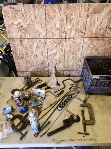 Ridgid pipe wrench, fuel line tool, assorted tools