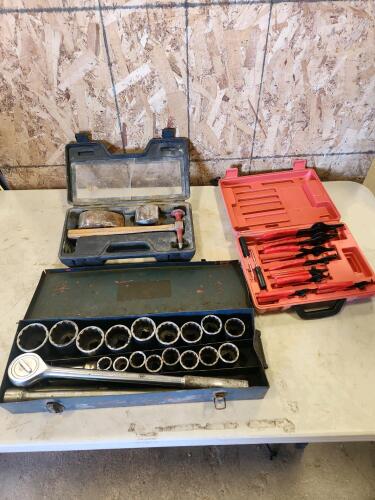 Snap ring pliers, auto body tools, 3/4" socket set