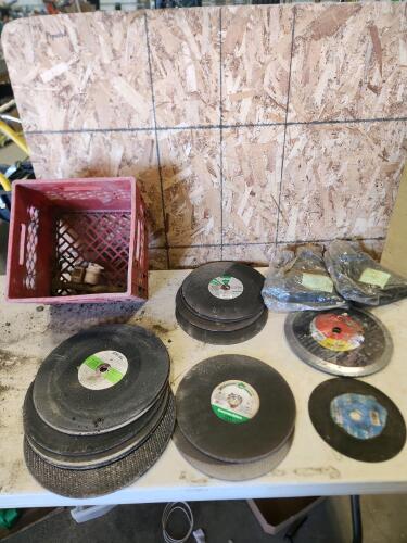 Assorted new & used cut off & quick cut blades, tire tubes