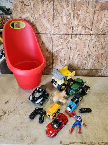 Tonka & other kids toys, rolling basket