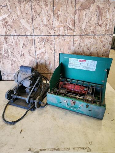 Coleman Naptha campstove, homemade bench grinder