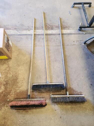 3 Wooden push brooms
