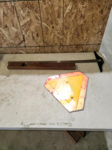 Antique Stanley 26" wooden level, tsquare, smv sign