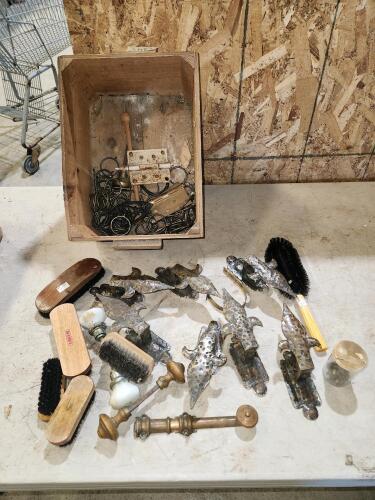 Vintage curtain hanging accessories, brushes, etc