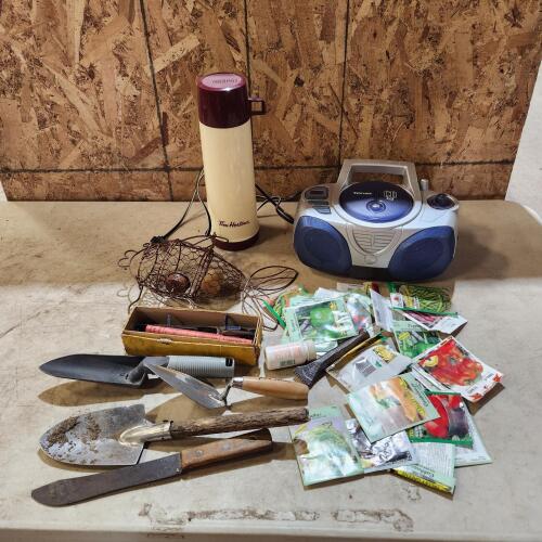 Vegetable seeds, garden tools, etc