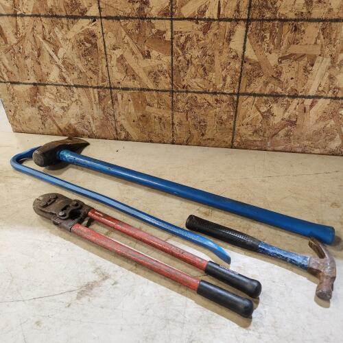 Splitting maul, hammer, prybar and bolt cutter