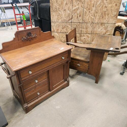 Wash stand 32"W 17"D 28"H, students desk w drawer