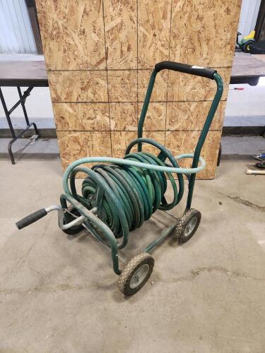 Garden hose on reel cart