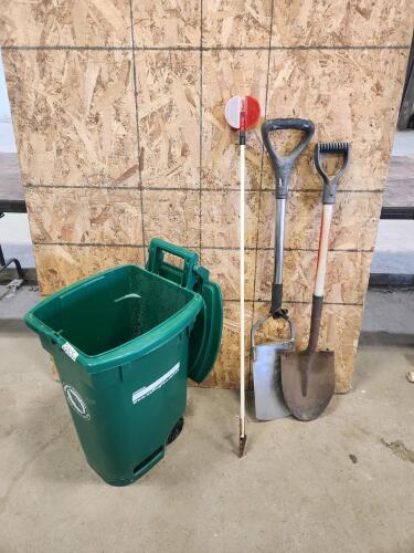 Compost bin, shivels, driveway marker