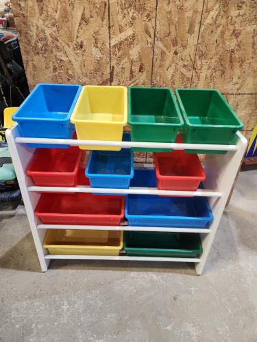 Storage bins on rack 33"W 31"H
