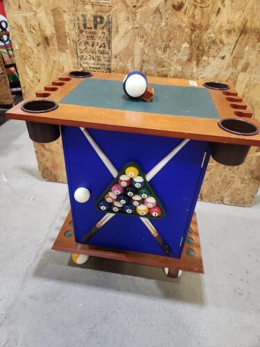 Wooden pool side table cue holder w broken foot