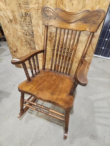 Antique wooden pressback rocking chair