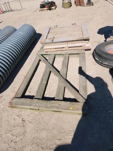 3 Various sized wooden stall doors, 10' Wooden gate