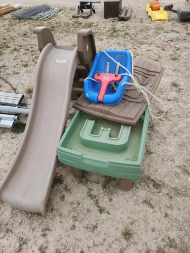 Kids slide, water table, little tikes swing