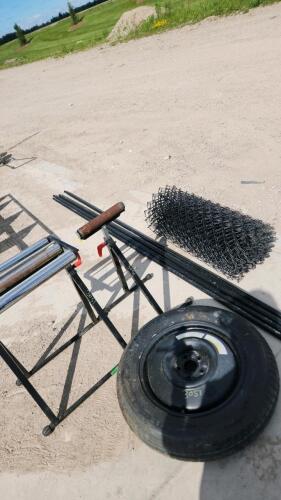 Rolling stand, 18" Spare tire, lawn fencing