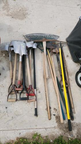 Group of shovels, rakes, etc.