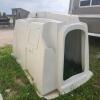Poly calf hutch w buckets & chain in good condition