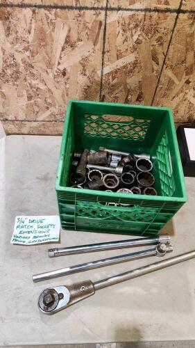 3/4" Dr Ratchets & assorted sockets
