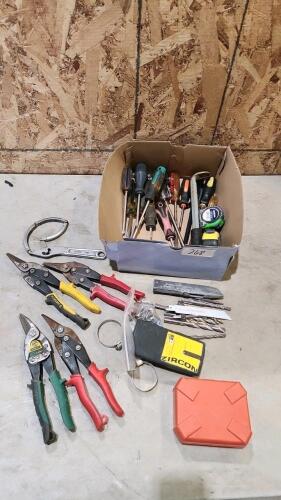 Tin snips, screwdrivers, bits, etc.