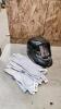 Leather welding gloves, auto darkening helmet