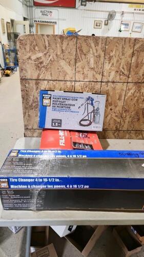 12V Fuel pump & paint sprayer, tire changer as is
