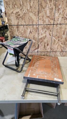 Stone top 16"x23" outdoor table, stool