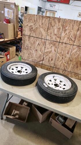 2- 4.80-12 Trailer wheels, 1 tire shot