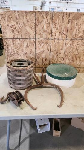 Septic extender, wooden pulley, tongs