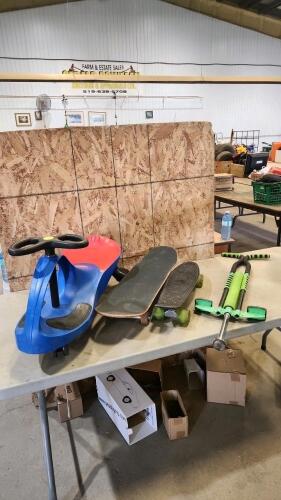 Pogo stick, 2 skateboards