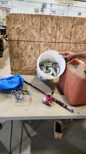 Fishing pole, gas can, joist hangers
