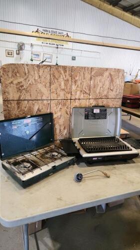 2 Coleman camp stoves, only 1 regulator
