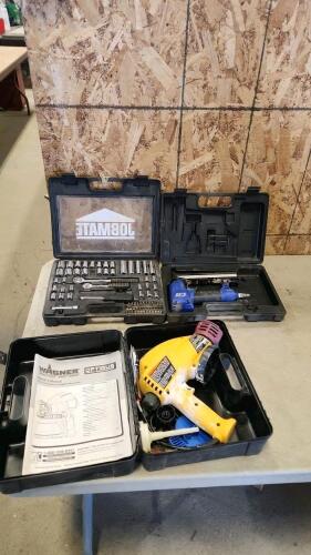 Socket set, brad nailer, paint sprayers as is