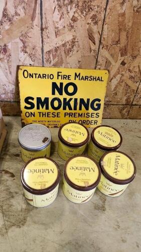Tobacco tins, metal sign
