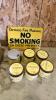 Tobacco tins, metal sign