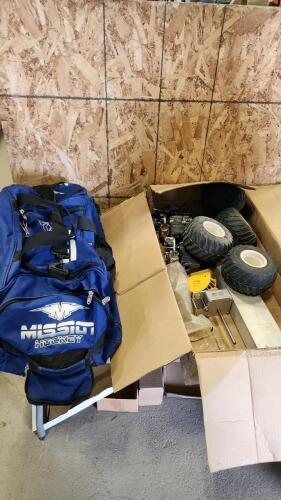 Monster truck parts, hockey bag