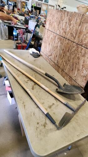 Shovel, rake, hoe