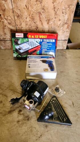 6&12v battery tester, hose pump, etc.