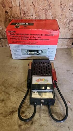Battery load tester, car stereo