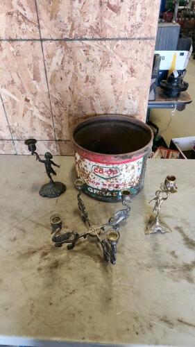 Metal candle holders, metal bucket