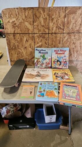 Kids books, skateboard