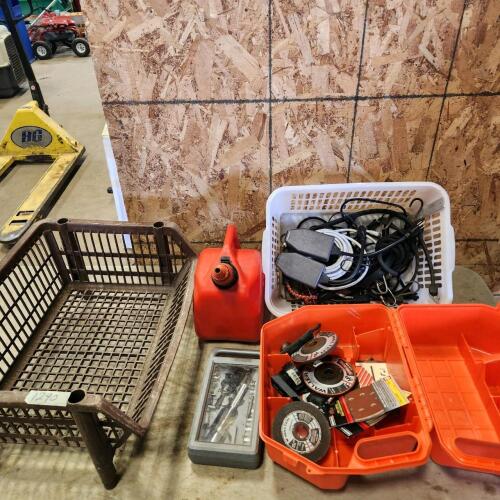 Gas can, socket set, cords, etc.