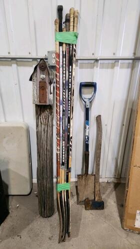 Hockey stick, bird house, axe, etc.