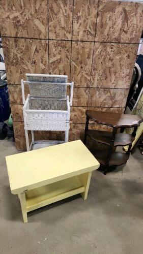 Sewing basket, bench, table
