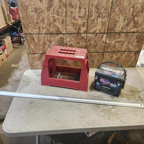 Straight edge, step stool, battery as is