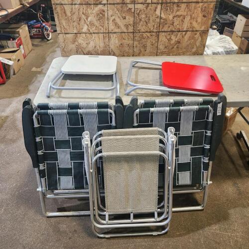 6 Assorted lawnchairs, snack tables