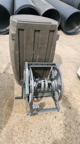 Rain barrel, garden hose reel