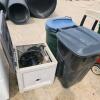 Garden hose reel, 3 garbage cans