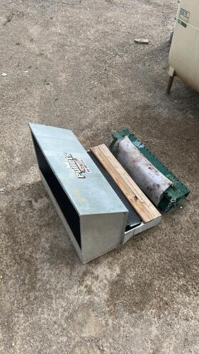 Chicken nesting box, cattle oiler