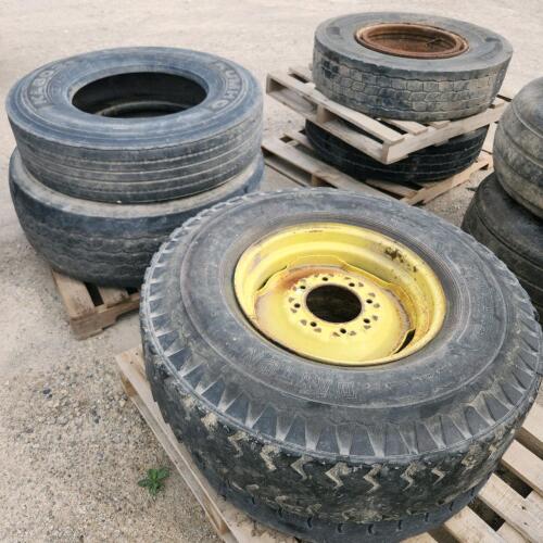 4- 11R22.5 tires, 2- 10.00-20 wheels